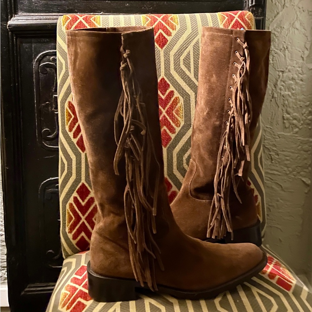 COACH Arianna Fringe Suede Boots Rich Chocolate Brown